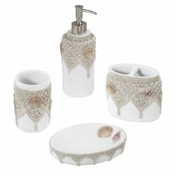 Coupon 🛒 Avanti Linens Macrame Shells Bath Accessory 4 Pc Set - Ivory ✔️