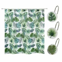 Outlet 🧨 Avanti Linens Viva Palm Shower Curtain & Shower Hook Set - Green 🥰